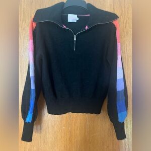Brodie Cashmere Black Sweater with Multicolor Sleeves